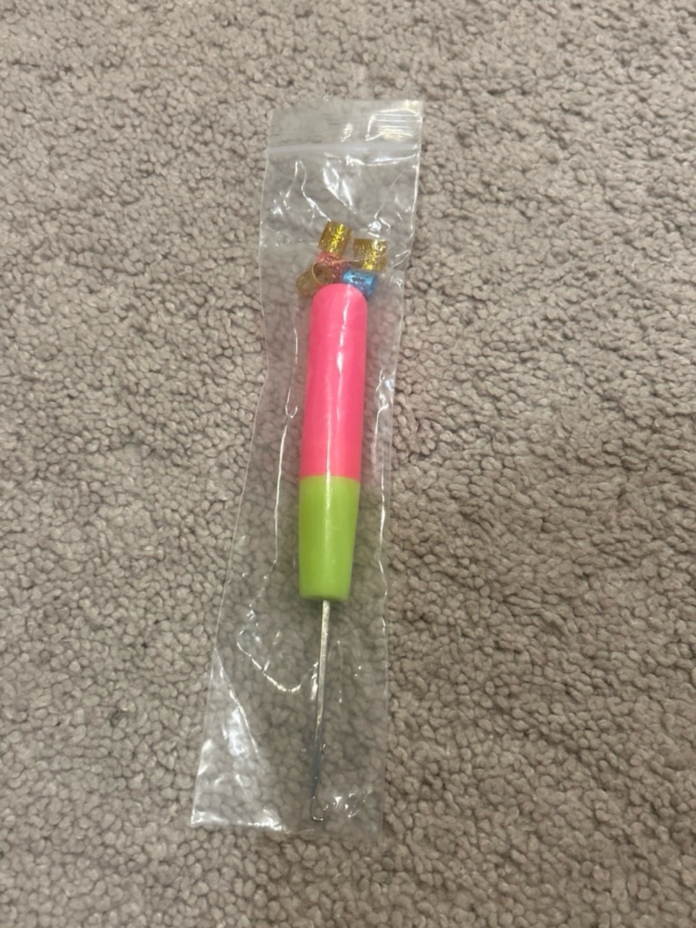 Pink and Lime crochet hook with charms